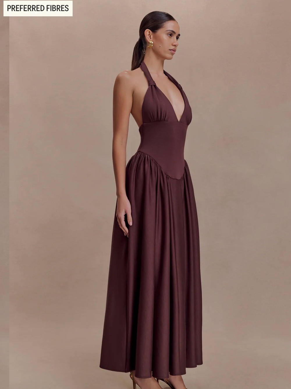 NWT- Meshki Angelina Halter Midi Dress in Chocolate Brown - Picture 4 of 5